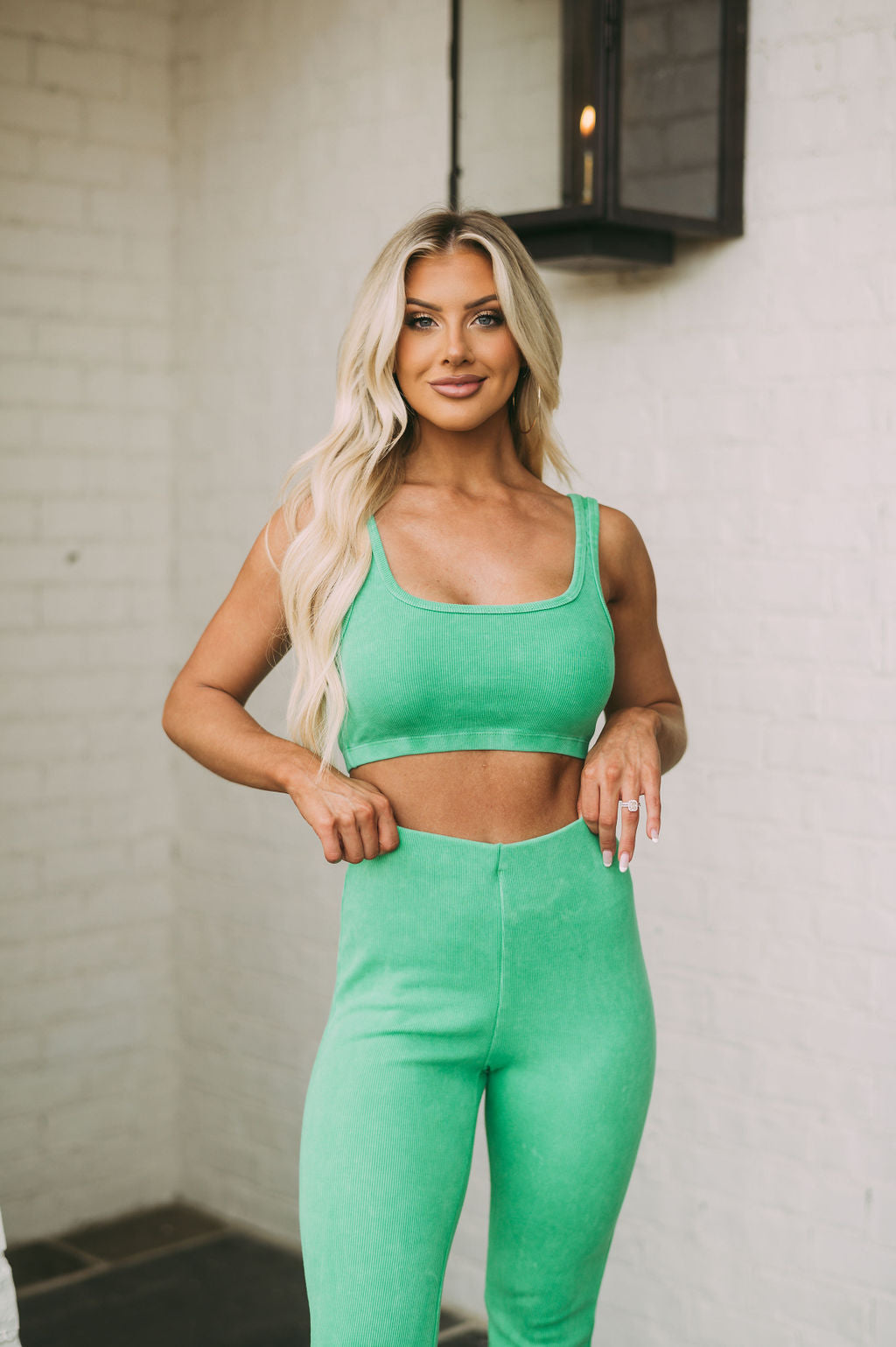 Mineral Washed Cropped Top- Green // PETITE