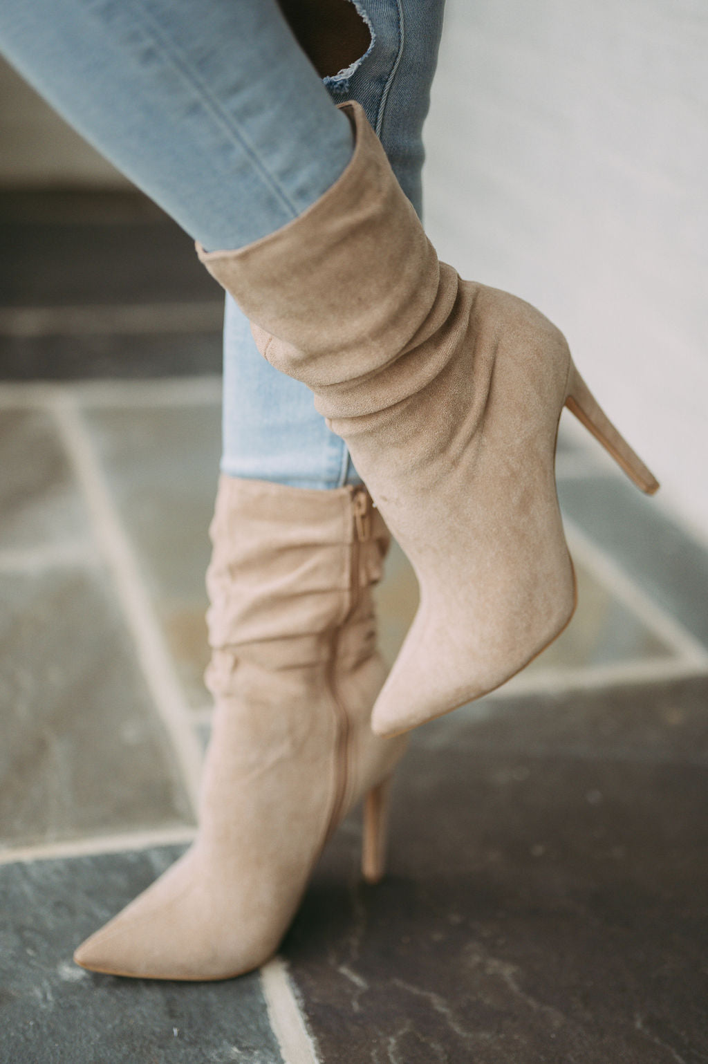 Liana Suede Bootie- Taupe