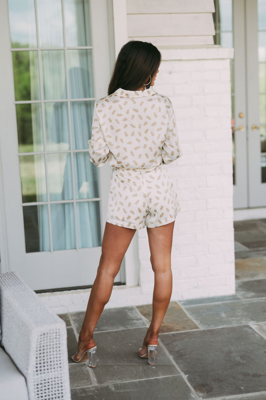 Satin Spotted Shorts- Ivory/Taupe