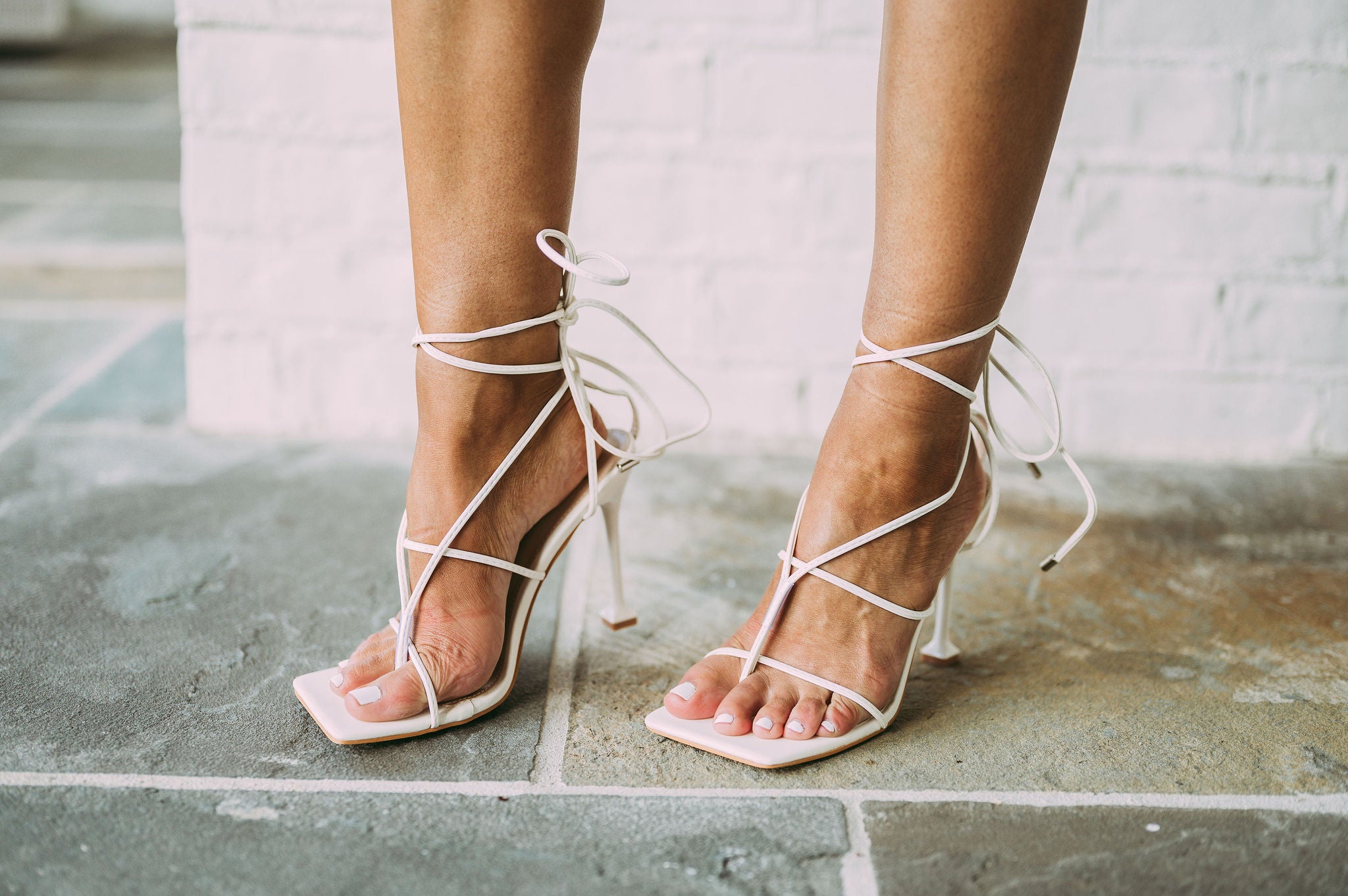 Nicky Lace Up Heels- White