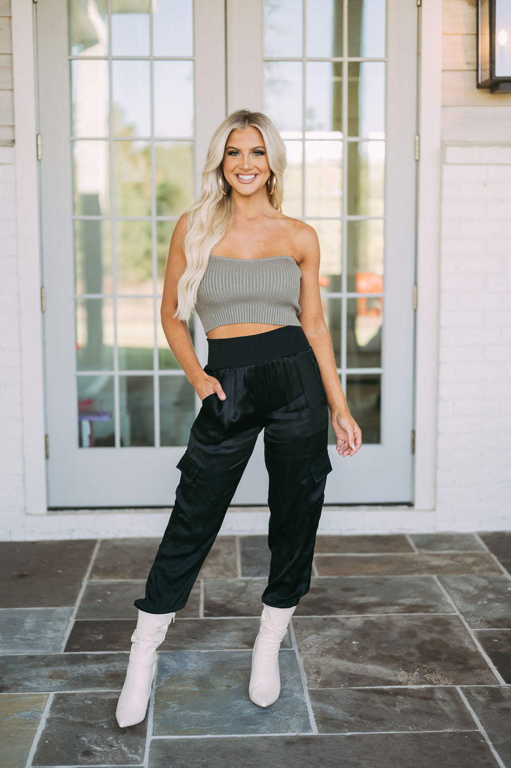 Sweetheart Ribbed Crop Top-Olive