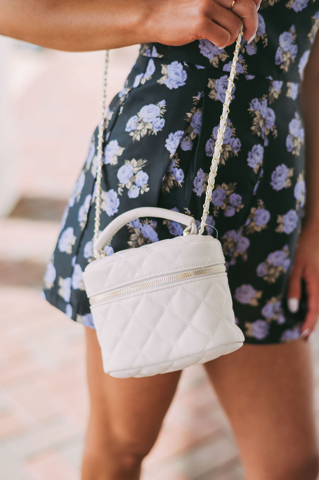 Quilted Bucket Bag- Ivory