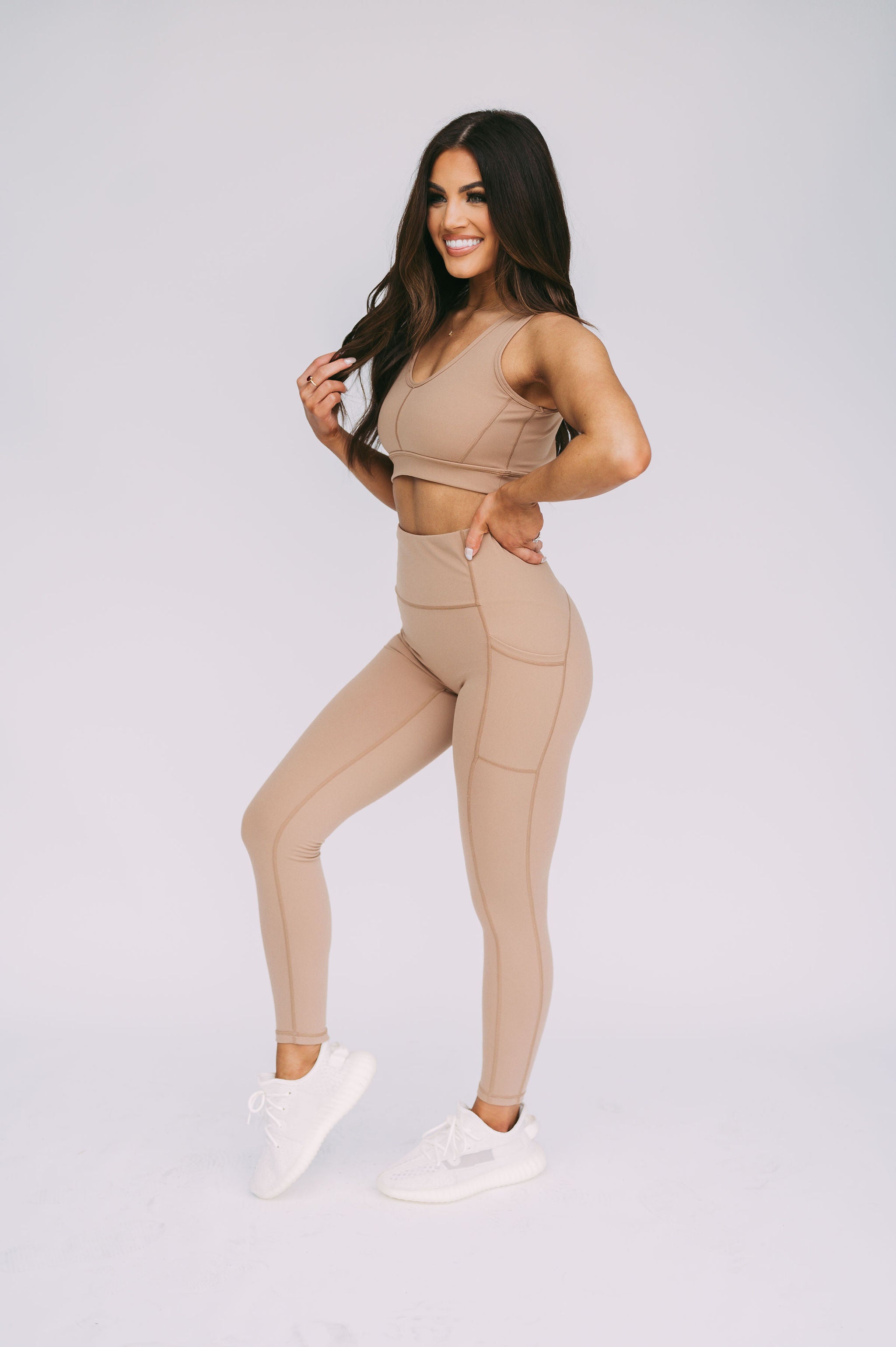 High Waisted Workout Leggings-Tan// LARGE ONLY 6-8
