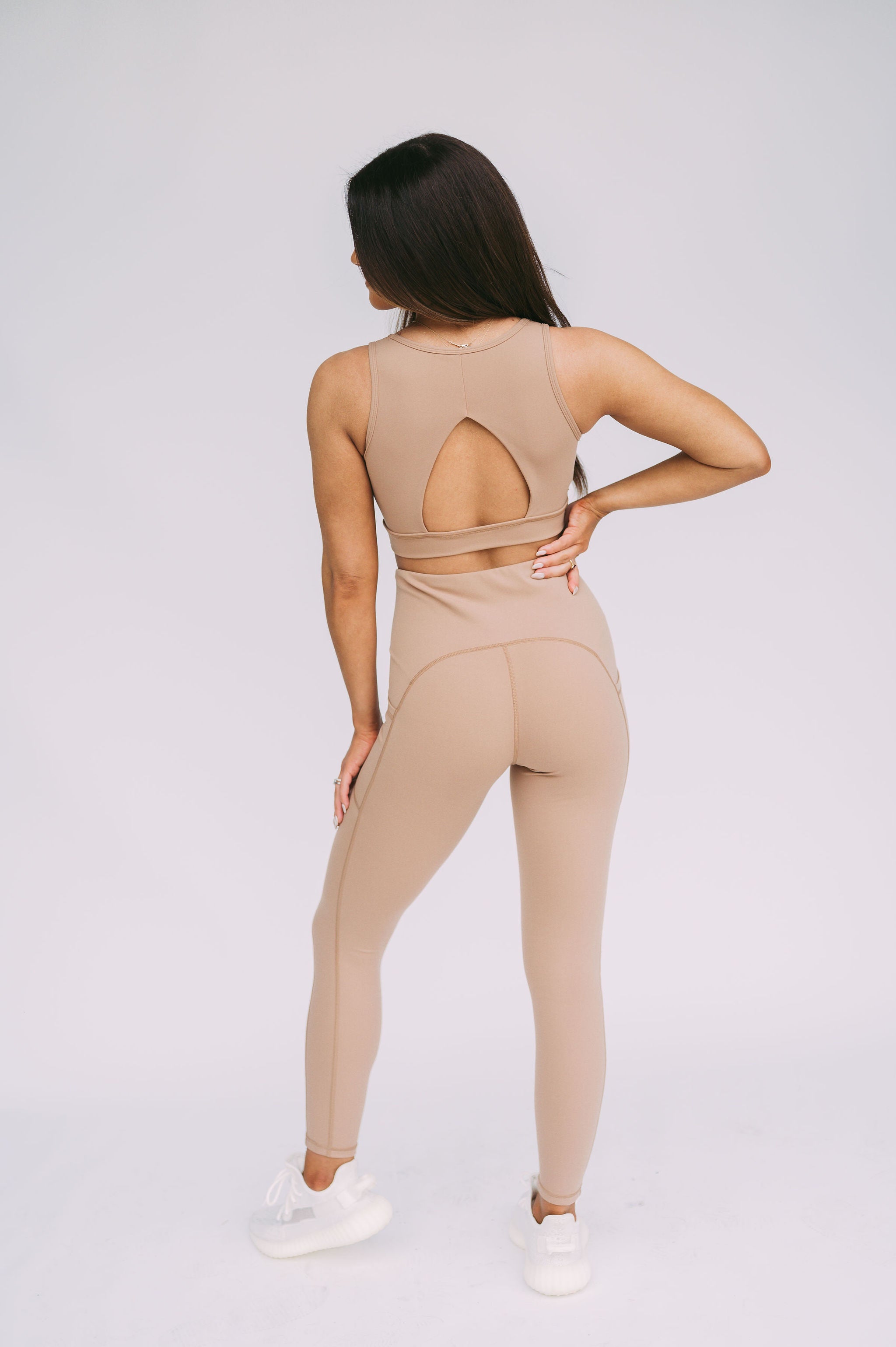 High Waisted Workout Leggings-Tan// LARGE ONLY 6-8